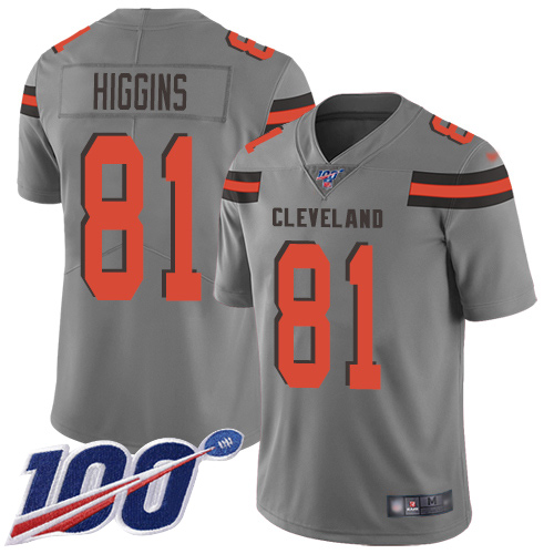 Cleveland Browns Rashard Higgins Men Gray Limited Jersey #81 NFL Football 100th Season Inverted Legend->cleveland browns->NFL Jersey
